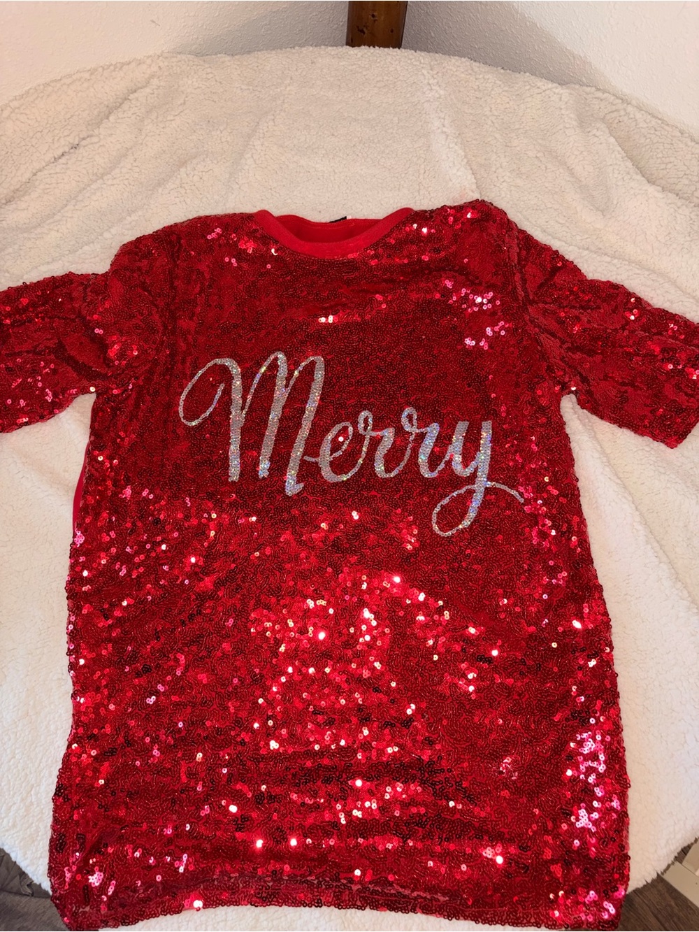 Kids Red Sequin "Merry" Holiday Top